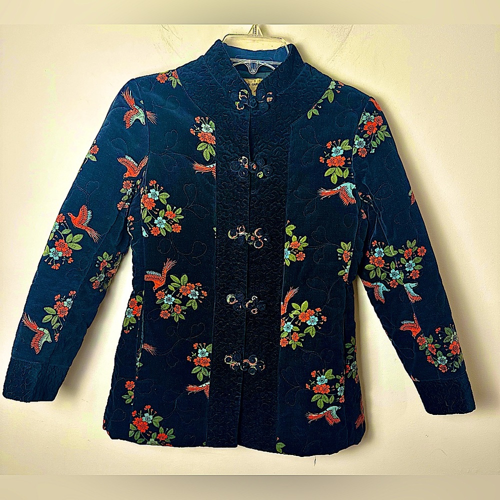 KAM FUNG Women’s Boho Velvet Embroidered Jacket Birds & Floral Asian-Inspired XS